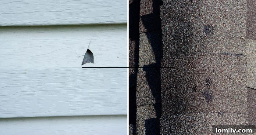 Managing Roof Damage After a Hailstorm 3 hail strike to vinyl siding and roof shingles