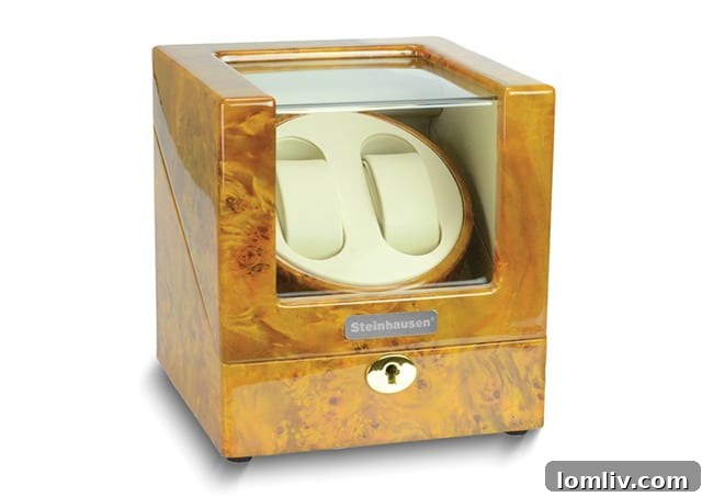 Dual watch winder from Steinhausen with burlwood finish