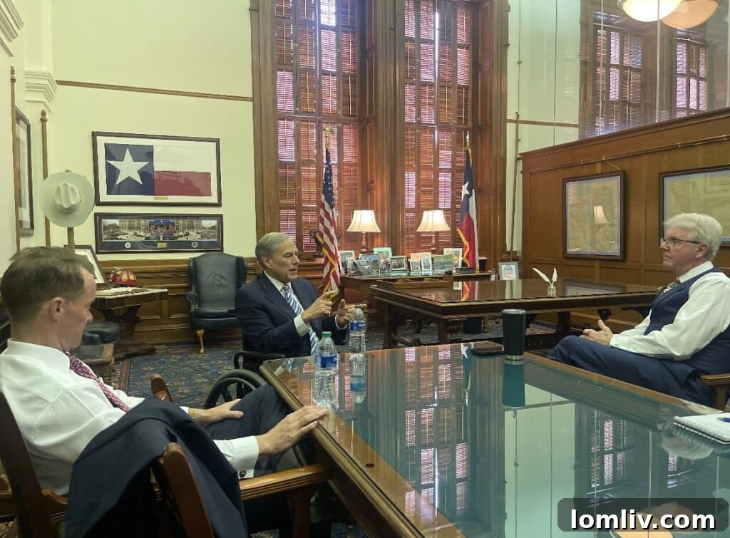 Texas political leaders Greg Abbott, Dade Phelan, and Dan Patrick discussing property tax relief