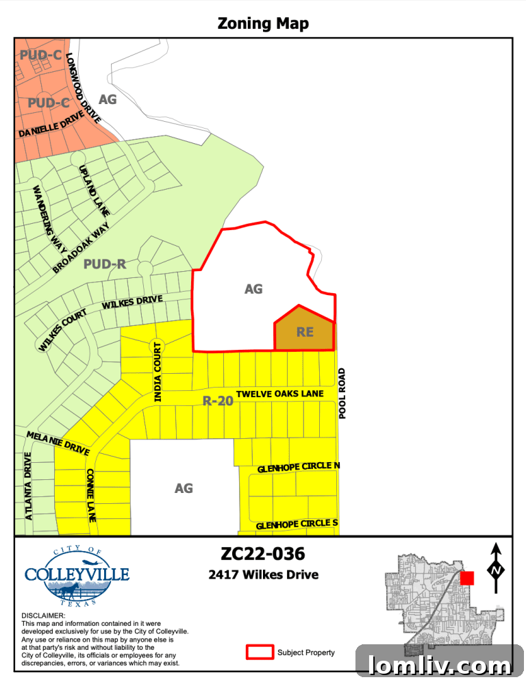 Map of Colleyville showing the proposed location for The Bluffs Colleyville, outlined in red.