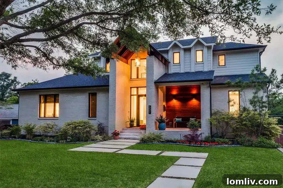 Modern home exterior with lush landscaping, representing the quality of homes in Northeast Dallas