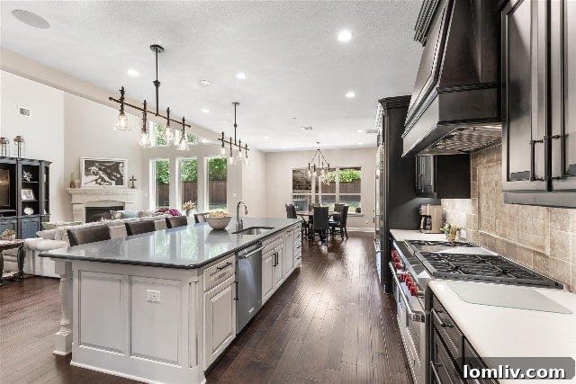 Luxury Wolf six-burner, double-oven range in Colleyville gourmet kitchen