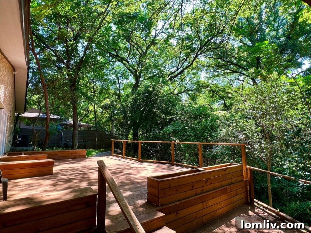 Inviting multi-level deck with built-in seating, perfect for entertaining