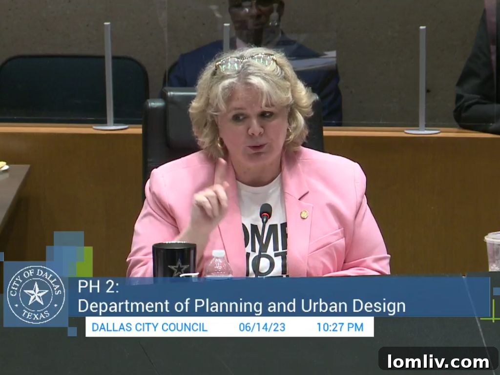 Dallas Simplifies Zoning: Short-Term Rental Ban for Single-Family Areas 4 Councilwoman Cara Mendelsohn wearing a 'Homes Not Hotels' T-shirt