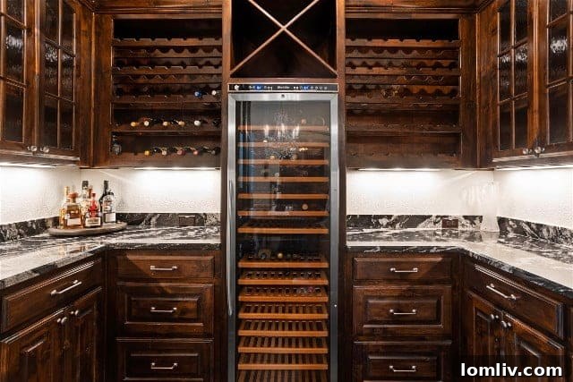 Custom built-in wine and beverage storage in luxury kitchen