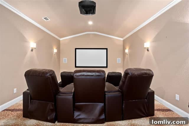 High-end media room with comfortable seating and large screen