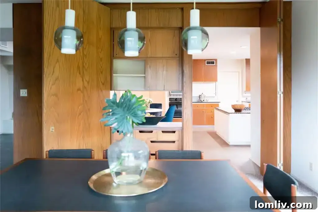 A meticulously preserved midcentury modern interior with original architectural details.