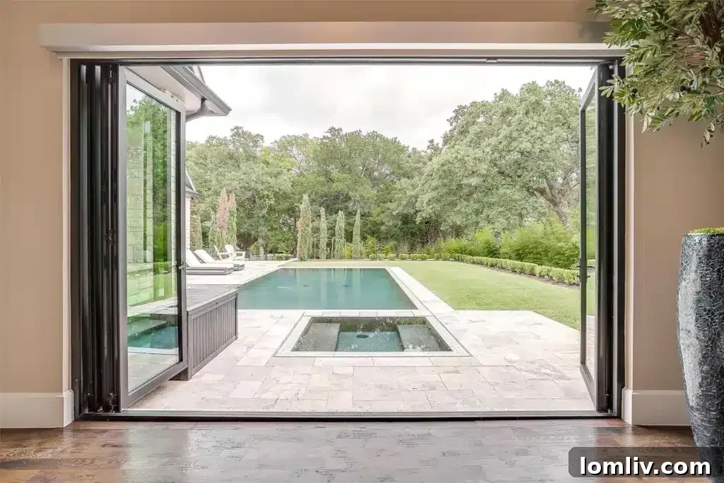 Accordion-folding doors to backyard