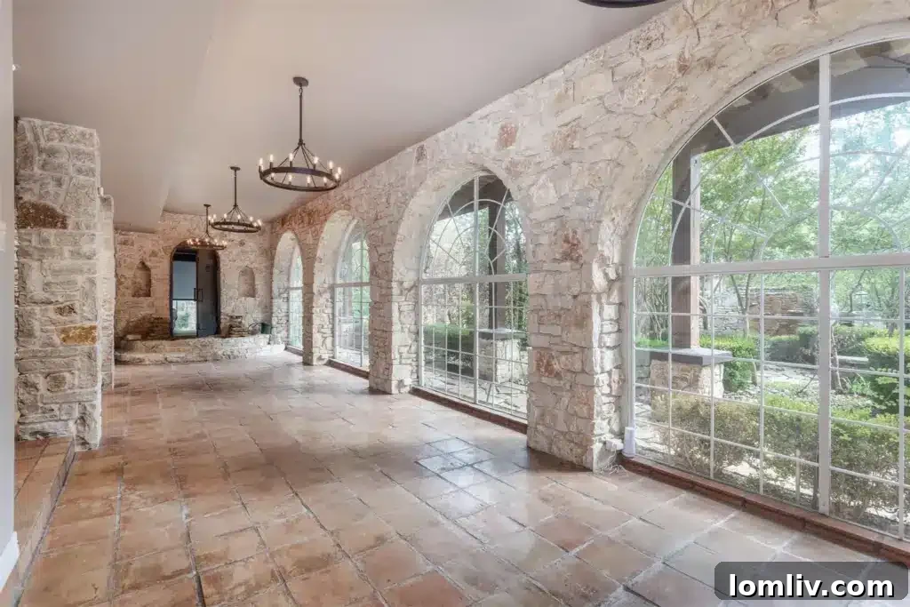 Mediterranean house interior with rock accent walls