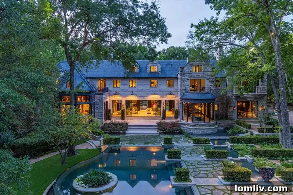 Aerial view of The Lodge in Hunters Creek, a sprawling luxury estate.