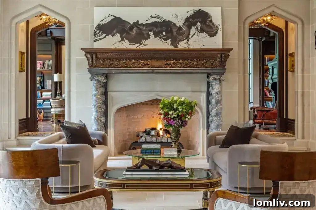 A serene view of the estate's landscape, blending nature with architectural grandeur.