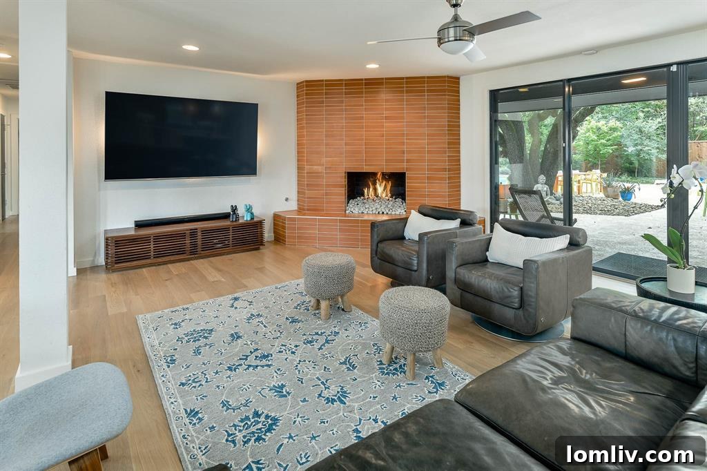 Interior view of the transformed Midcentury Modern home, showcasing minimalist design and a serene ambiance.