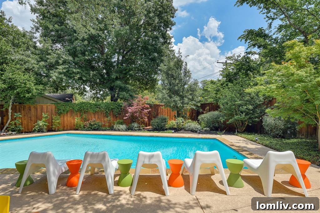 A serene view of the geometric pool area within the Zen garden, perfect for relaxation and outdoor entertaining.