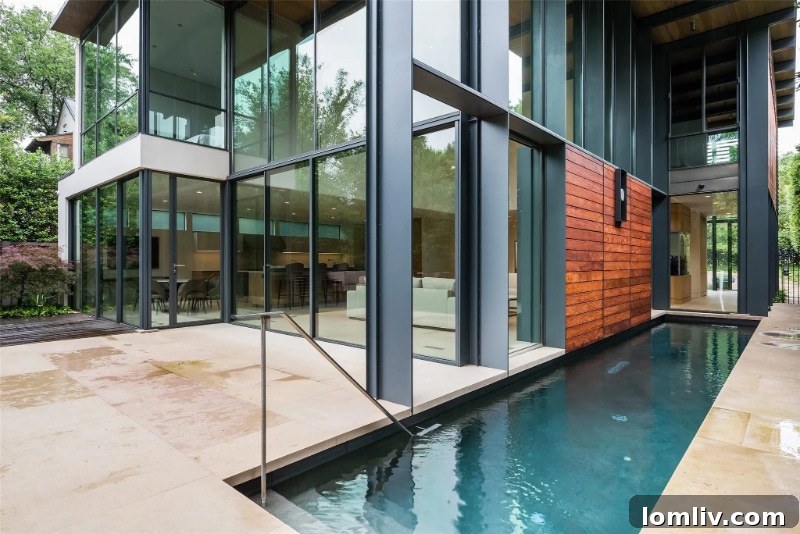 Modernist dining area with minimalist design and natural light