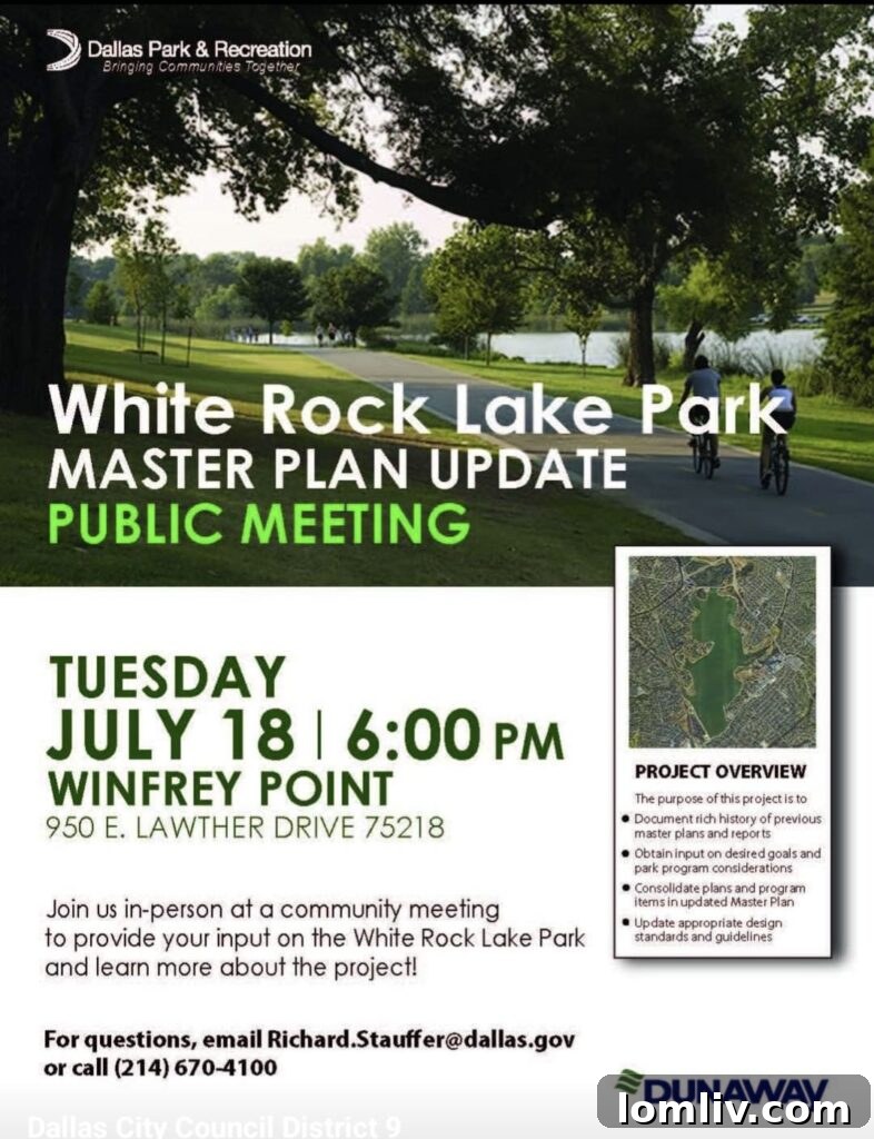 People engaged in various recreational activities like cycling and walking around White Rock Lake Park.