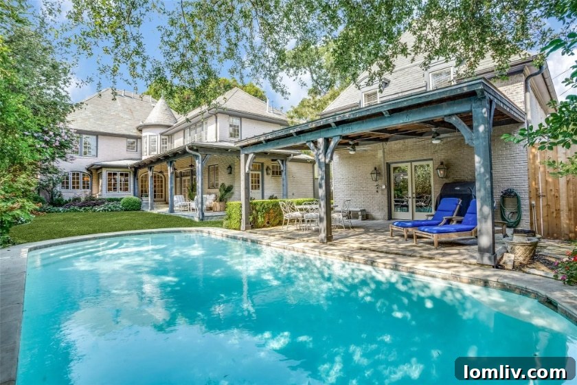 Stately exterior of a Dallas luxury home with mature trees