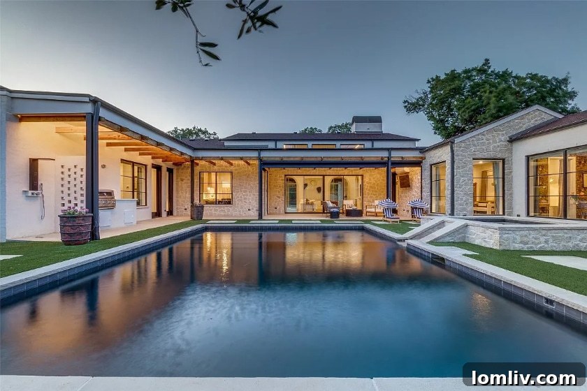 Spacious and bright family room in a contemporary Dallas luxury residence
