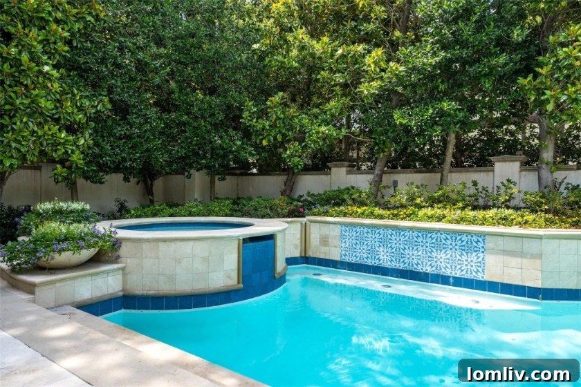 Lush backyard and swimming pool of a luxury Dallas property