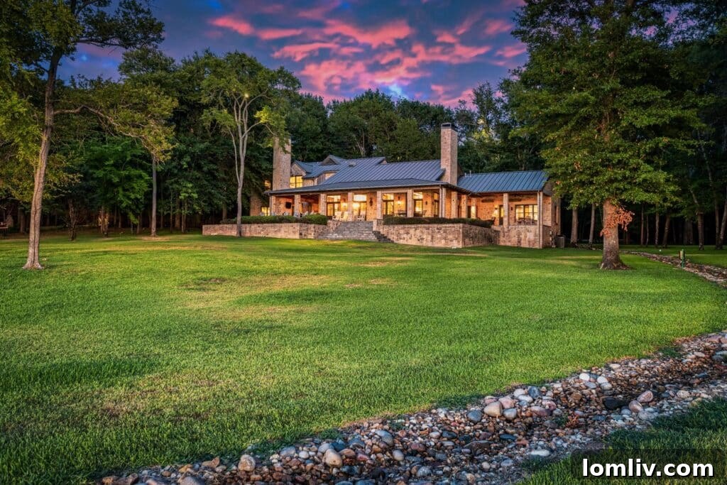 Secluded lake house nestled among trees, offering privacy and breathtaking views.