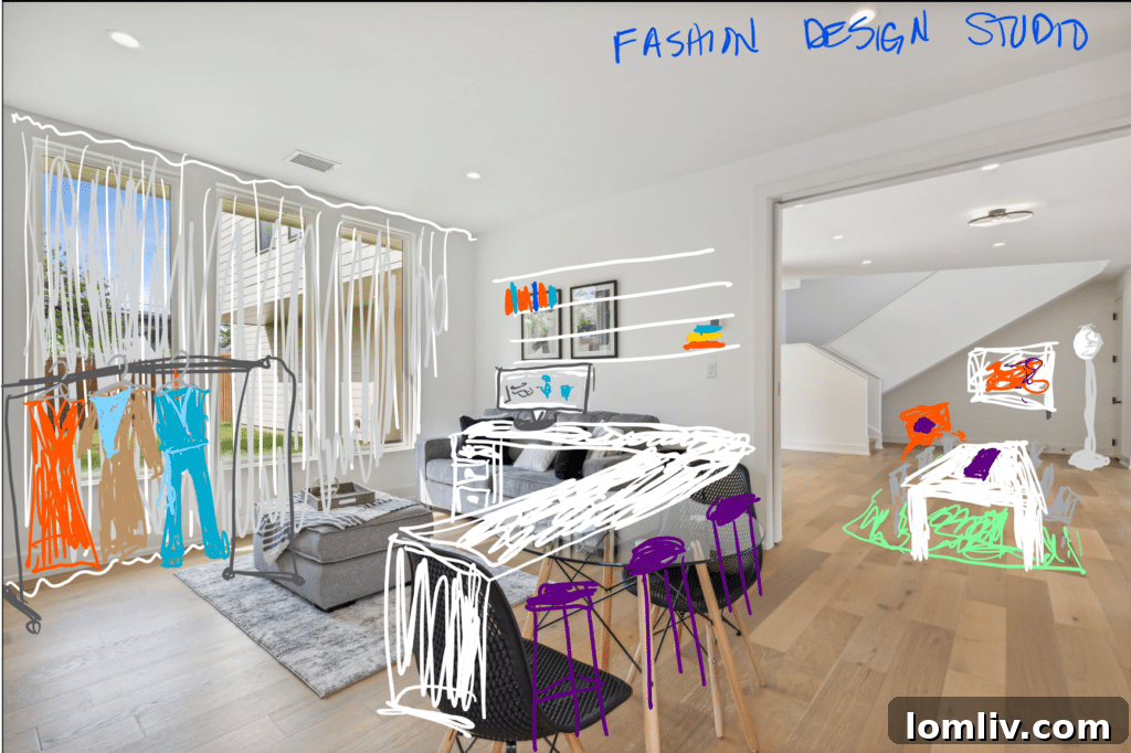 Janelle Alcantara's initial sketch for the flexible ground floor of the Dallas live-work home.