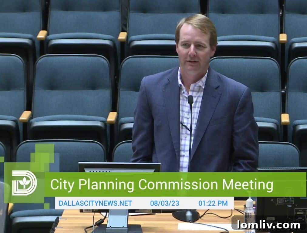 Welch Liles, Asana managing partner, presenting the transformative development plans to the Dallas City Plan Commission.