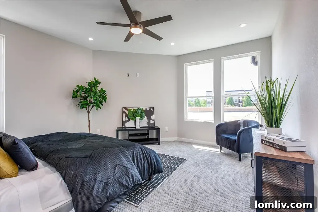 Elegant staircase leading to the upper level primary suites at 2724 Hondo Ave