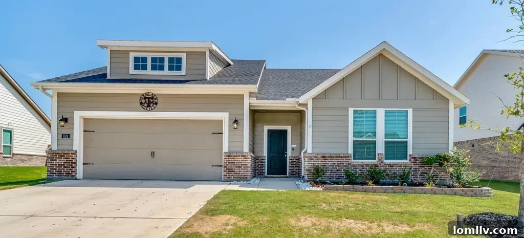 Go West to Springtown: Live the Country Dream on a Budget 2 A charming single-story house in Springtown, Texas, with a classic American architectural style, a well-maintained lawn, and a clear blue sky overhead.