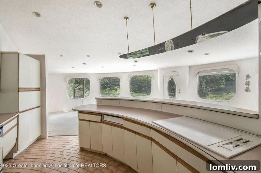 Unique kitchen layout with futuristic elements