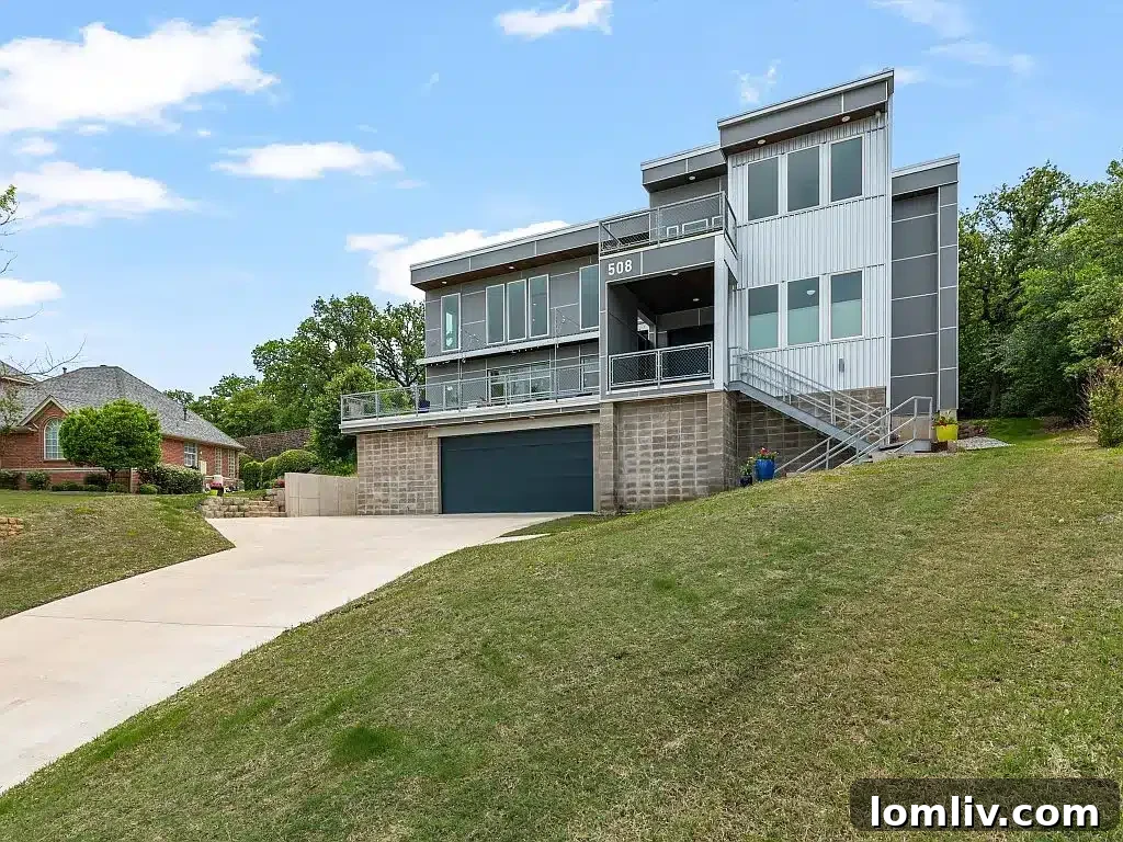 Keller's Beautiful Homes: The Epitome of Suburban Perfection 13 Exterior of a modern industrial home at 508 Holly Court, showcasing large windows and sleek design