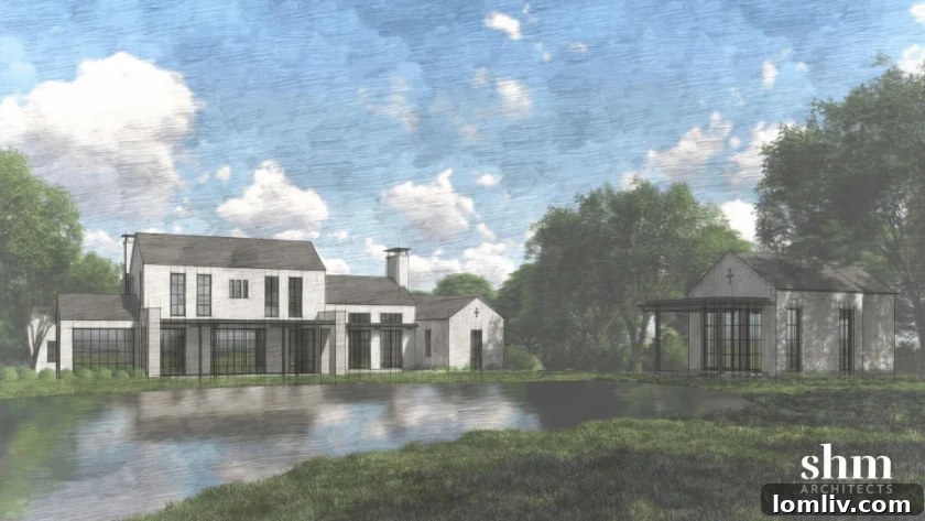 A grand entrance to a luxury home with lush landscaping