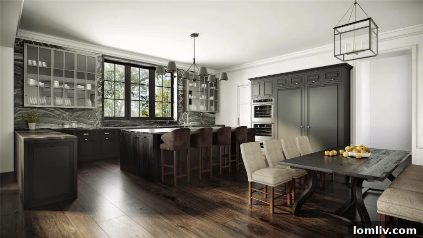 A modern kitchen at 5531 Walnut Hill showing a blend of color and wood textures