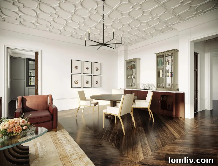 Intricate ceiling and floor details in a luxurious living space at 5531 Walnut Hill Ln.