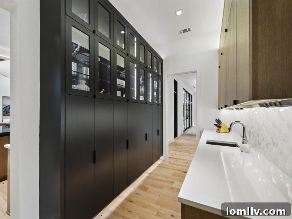 Westlake's Quail Hollow: Redefining Modern Luxury 13 Detail of the kitchen island and hexagon tile backsplash.