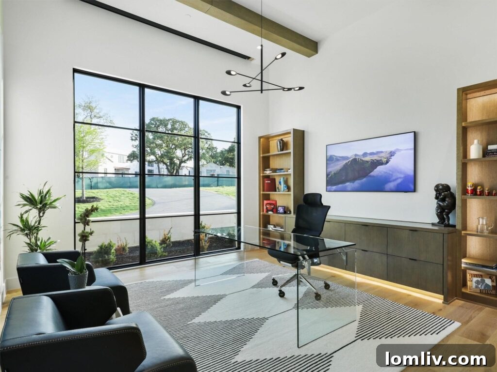 Westlake's Quail Hollow: Redefining Modern Luxury 14 Elegant executive study with glass walls and views.