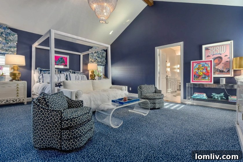 Upstairs den with Theodore Alexander chandelier and built-in desk