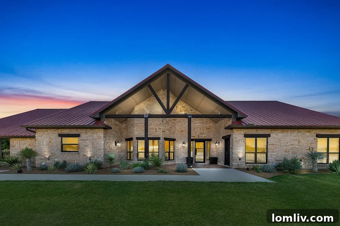 Aerial view of a large estate with a house, pool, and expansive green land, ideal for privacy and outdoor activities.