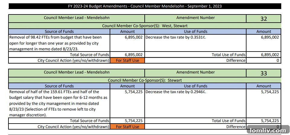 Dallas budget proposal screenshot showing reduction scenario