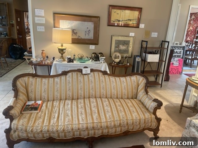 Elegant living room setup from a Plano estate sale, showcasing high-quality furniture and decor items