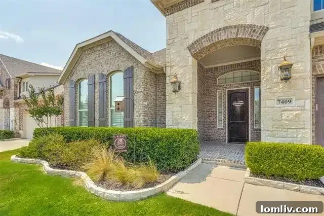 Living room fireplace in a McKinney home, echoing the exterior rock facade with built-in bookshelves.