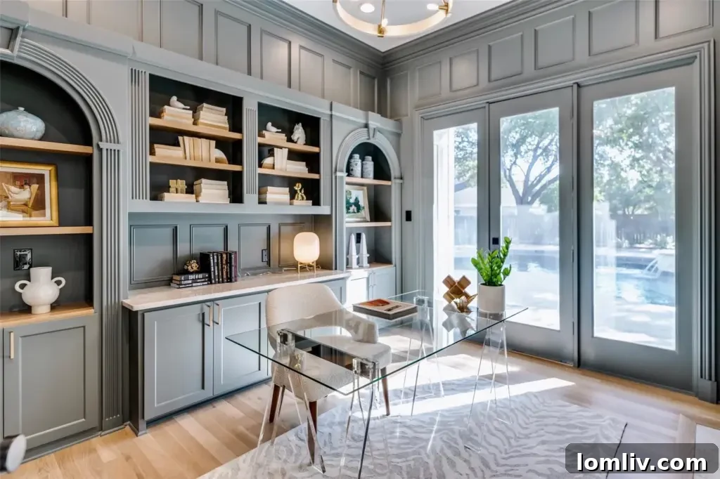 Chic dining area leading to other parts of the home, highlighting open-concept design