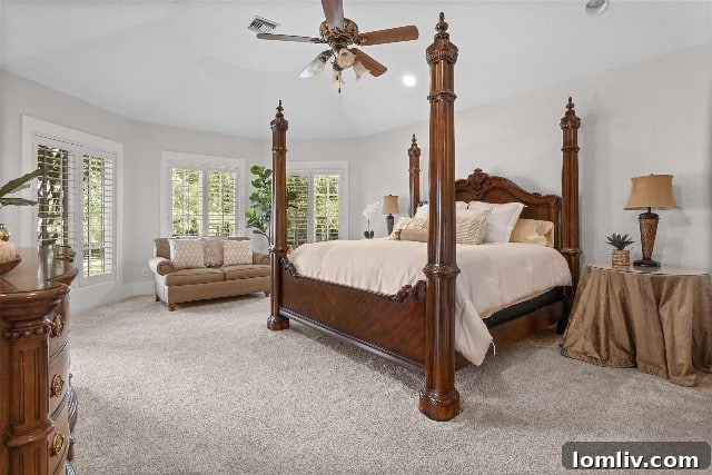 Spacious primary bedroom with views