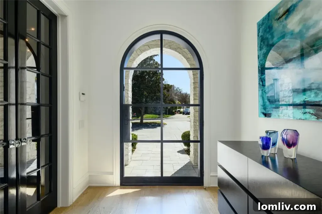 Luxurious living room with fireplace and modern art