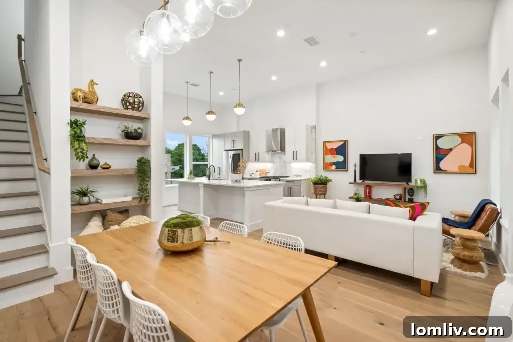 Stylish kitchen with quartz island and pendant lighting