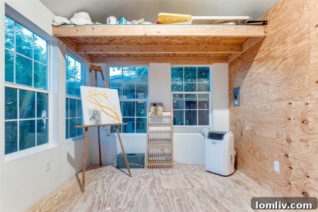 Closer view of the artist's studio exterior, highlighting its design