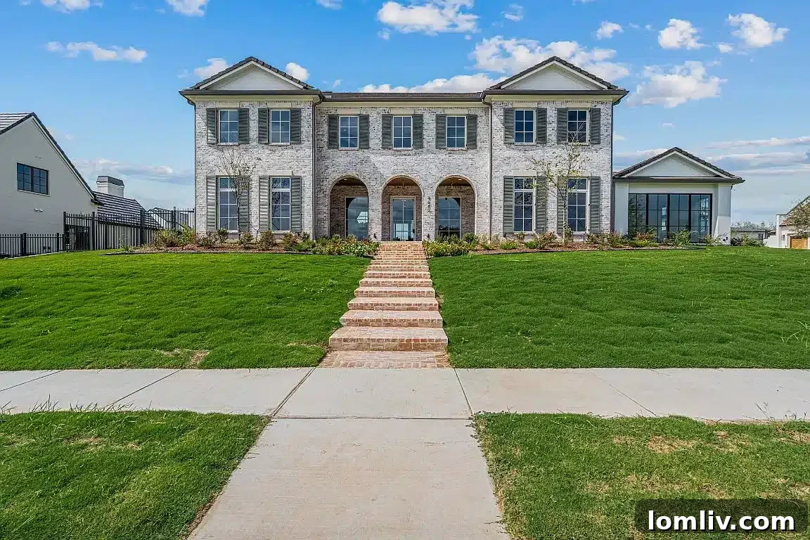 The impressive exterior of the newly built home, situated on a prominent corner lot within Fort Worth’s Montrachet community.