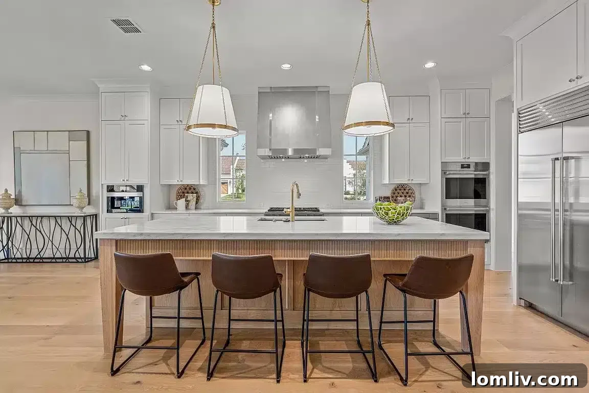 A spacious kitchen island, designed for both culinary activities and as a central gathering point.