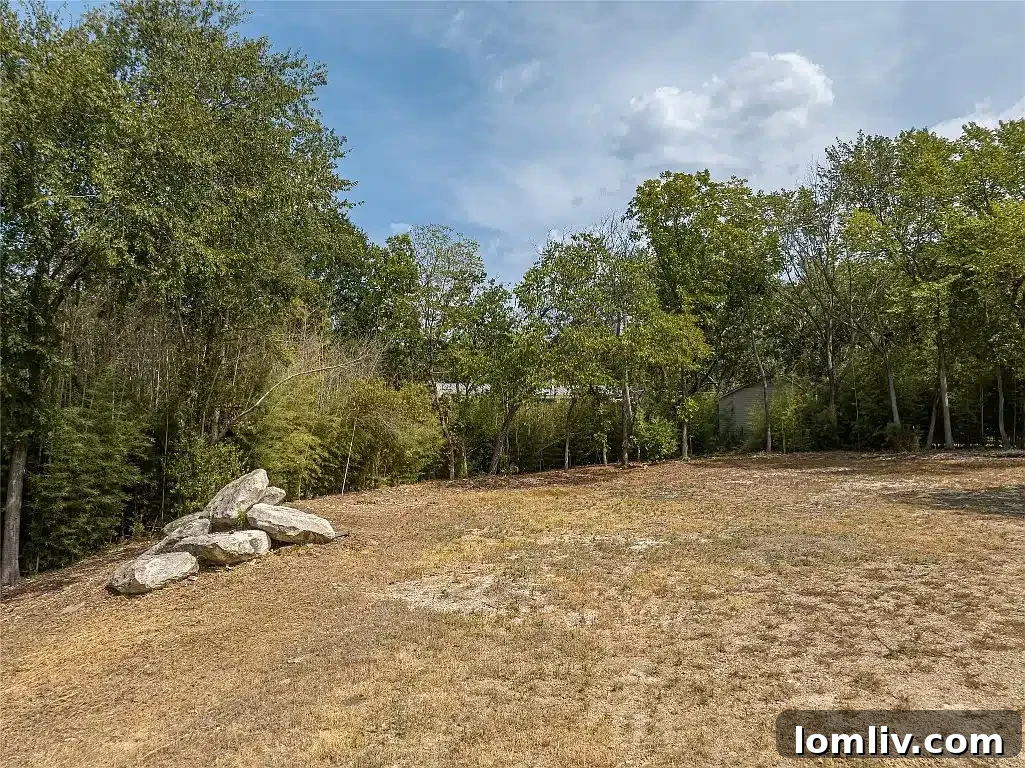Lush landscape and quiet street showcasing the privacy and beauty of Bluffview Estates
