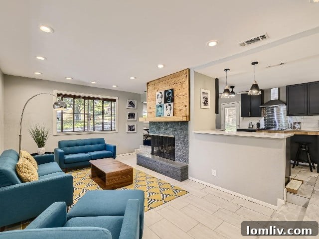 Ridgmar's Split-Level Home: The Enduring Appeal of Smart Design 10 Living room with access to kitchen and dining room.