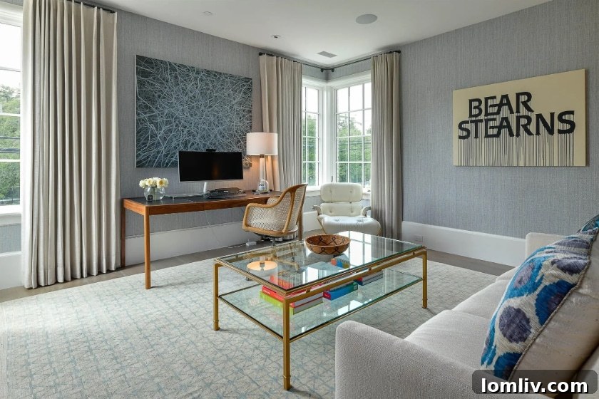 Spacious walk-in closet with custom shelving and storage