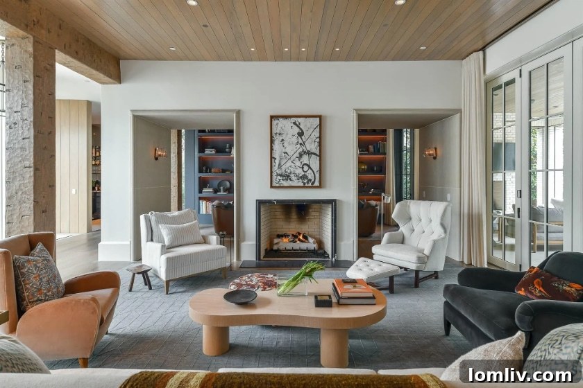 Stylish library with comfortable seating and natural light